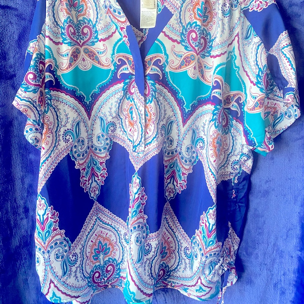 Chico’s magenta/blue/teal slip tie side Paisley 2x